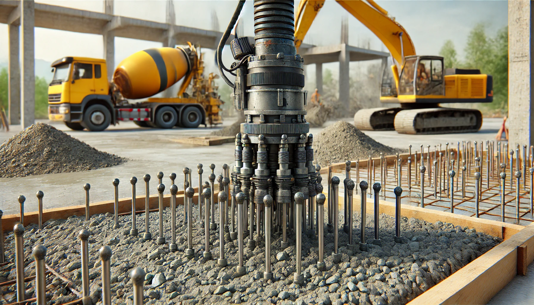 aiguille vibrante beton sur un chantier